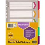 MARBIG DIVIDER REINFORCED MANILLA 5TAB A4 FLUORO ASSORTED
